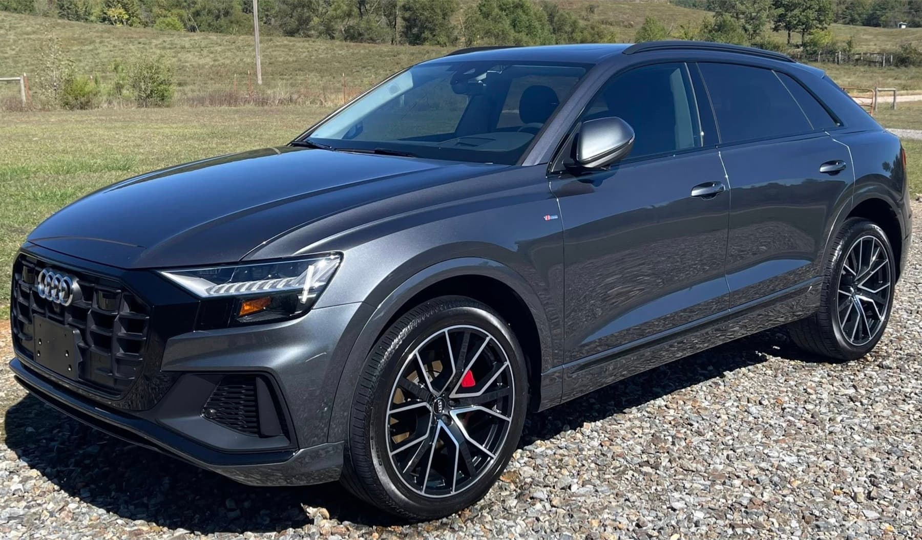 Audi Q8 front end with bright, clear matrix LED headlights